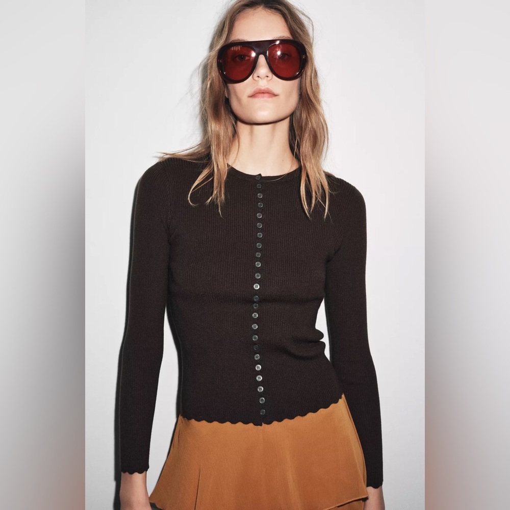 Zara Brown Rib Knit Cardigan size S